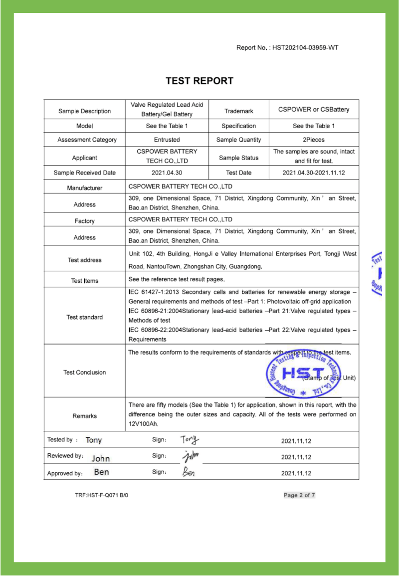 IEC 61427 (GEL AGM SLA)